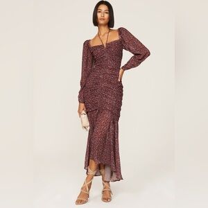 Astr Women's Midi Dress in Burgundy Floral